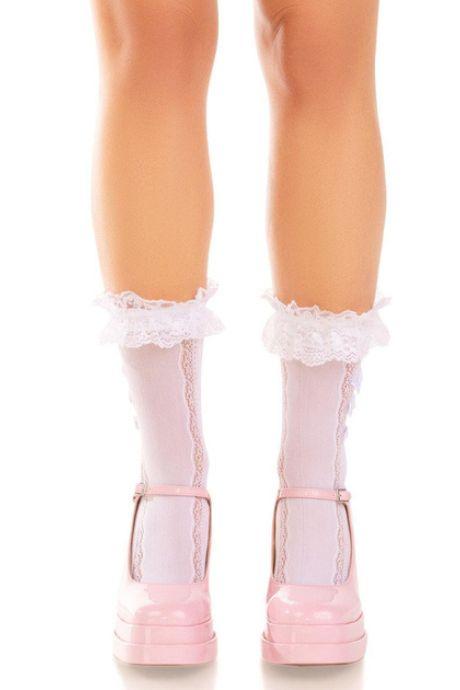 Носочки ажурные Leg Avenue Mini Bow Lace Anklet белые с рюшами декор — бантики