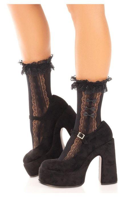 Носочки ажурные Leg Avenue Mini Bow Lace Anklet черные с рюшами декор — бантики