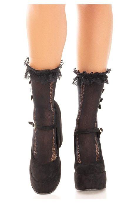 Носочки ажурные Leg Avenue Mini Bow Lace Anklet черные с рюшами декор — бантики