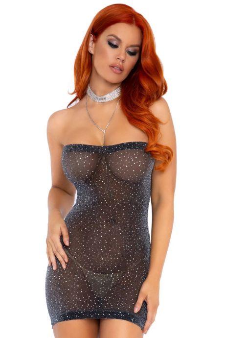 Сукня-бандо зі стразами Leg Avenue Lurex rhinestone tube dress з люрексом one size сірий колір