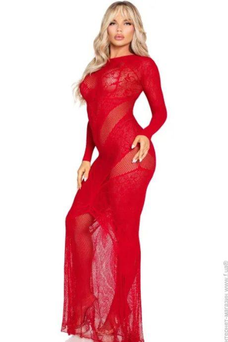 Платье Leg Avenue Lace and Net Bodycon Gown One Size Red