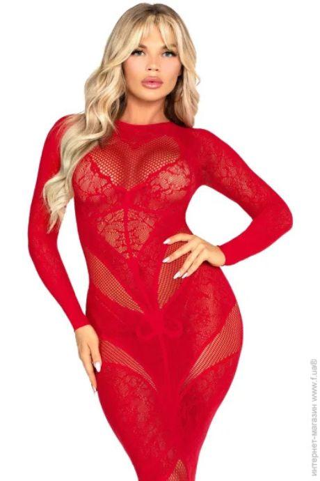 Платье Leg Avenue Lace and Net Bodycon Gown One Size Red