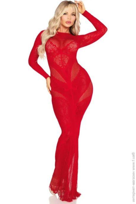 Платье Leg Avenue Lace and Net Bodycon Gown One Size Red