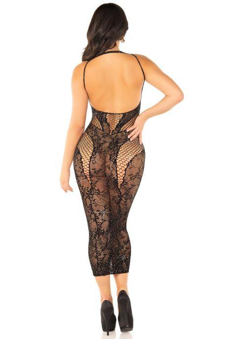 Сукня Leg Avenue Rhinestone Lace and Net Bodycon Dress One Size Black чорний колір
