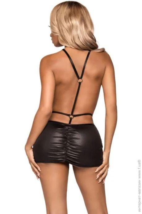 Сукня з відкритими грудьми Leg Avenue Wet look open cup mini dress One size Black чорний колір