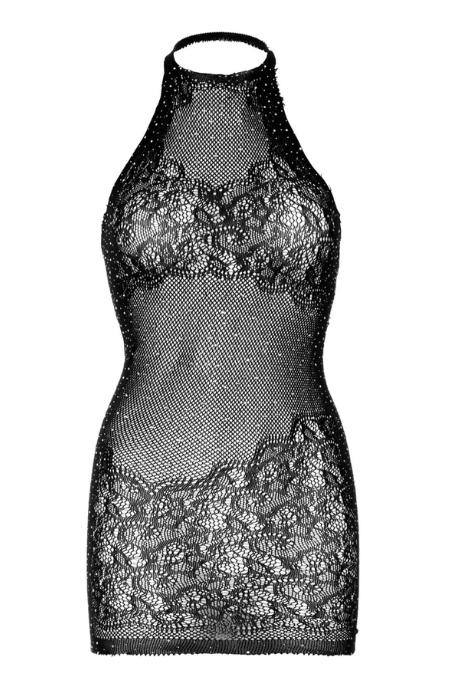 Сукня-сітка зі стразами Leg Avenue Rhinestone halter mini dress Black відкрита спина one size чорний колір