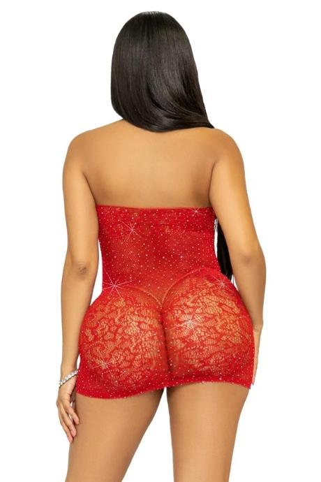Сукня-сітка зі стразами Leg Avenue Rhinestone halter mini dress Red відкрита спина one size червоний колір