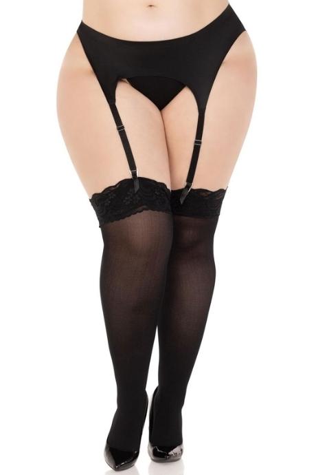 Чулки Leg Avenue Lace top opaque thigh highs 1X/2X черные полупрозрачные кружевная резинка