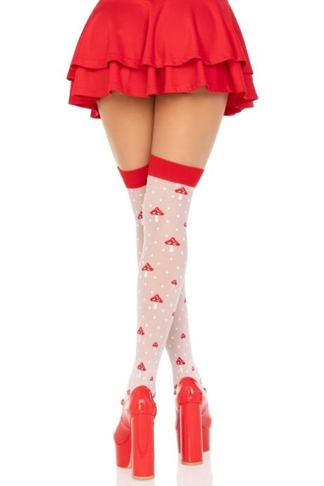 Чулки Leg Avenue Polka Dot Mushroom Thigh Highs One Size бело-красные на резинке рисунок — грибы