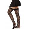 Чулки Leg Avenue Wild rose net thigh highs One Size черные широкая резинка рисунок-розы