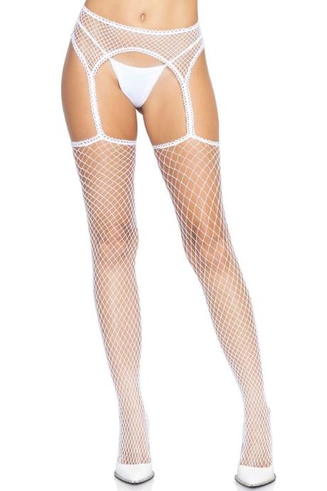 Панчохи-сітка Leg Avenue Net stockings with garter belt One size White пояс підв'язки білий колір