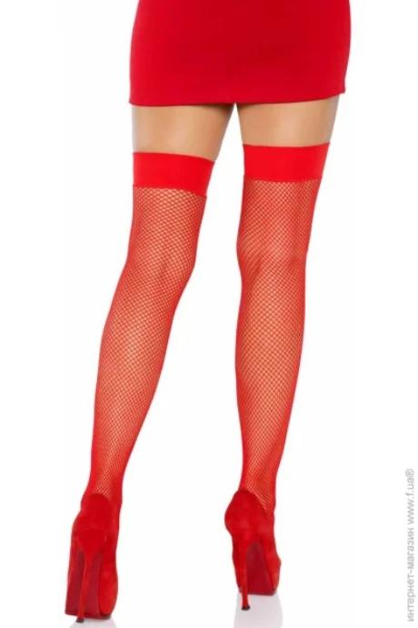 Панчохи-сітка Leg Avenue Nylon Fishnet Thigh Highs One size Red червоний колір