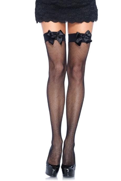 Чулки-сетка с атласным бантиком Leg Avenue Fishnet Thigh Highs With Bow One size Black