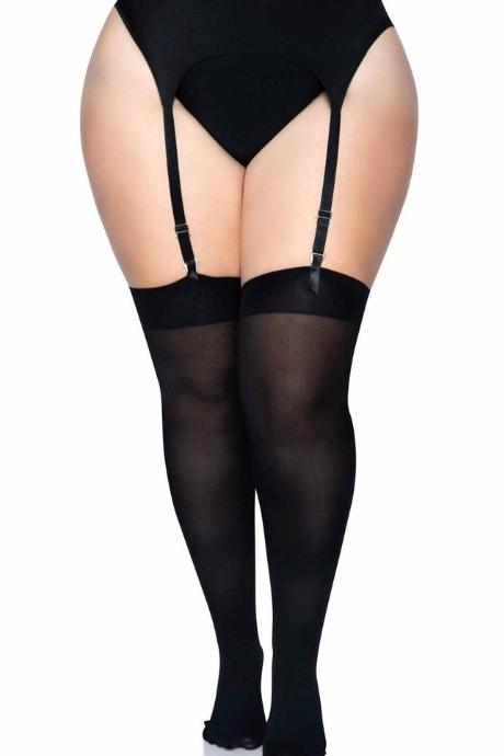 Щільні непрозорі панчохи Leg Avenue Nylon Thigh Highs Black plus size чорний колір