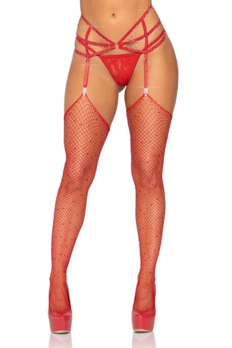 Пояс для панчіх зі стреп Leg Avenue Strappy Rhinestone Garterbelt червоний колір