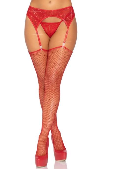 Пояс для панчох зі стразами Leg Avenue Rhinestone Garterbelt Red One Size червоний колір