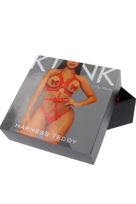 Портупея-тедді з ременів Leg Avenue Studded O-ring harness teddy Red екокожа червоний колір