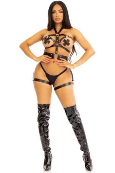 Портупея и гартеры Leg Avenue Garter Body Harness with Detachable Back Handle Black