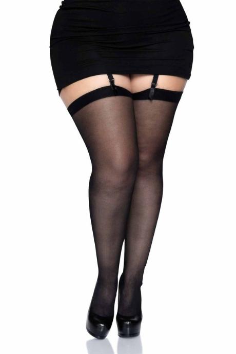 Прозрачные чулки со швом Leg Avenue Sheer backseam stockings Black plus size