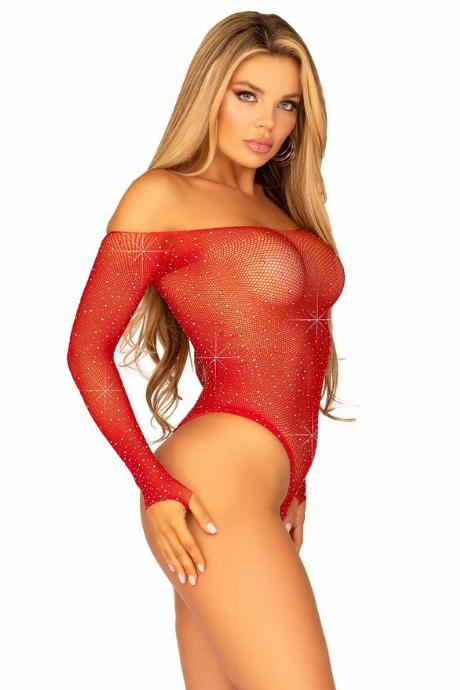 Сітчасте боді зі стразами Leg Avenue Crystalized fishnet bodysuit Red One Size червоний колір