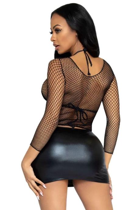 Сітчастий топ Leg Avenue Long Sleeves T-Shirts Black One Size чорний колір