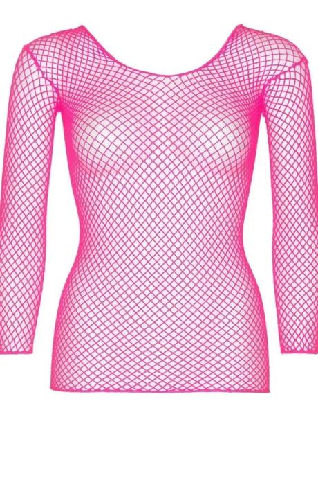 Сітчастий топ Leg Avenue Long Sleeves T-Shirts Neon Pink One Size рожевий колір
