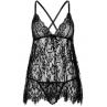 Сорочка беби-долл Leg Avenue Floral lace babydoll & string Black стринги