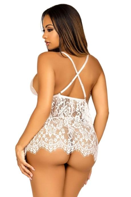 Сорочка бебі-дол Leg Avenue Floral lace babydoll & string White стрінги білий колір