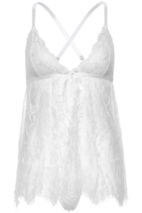 Сорочка бебі-дол Leg Avenue Floral lace babydoll & string White стрінги білий колір
