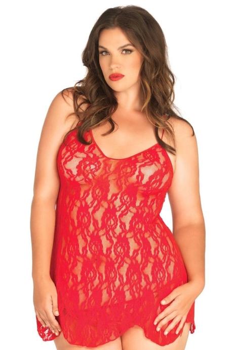 Сорочка бебі-дол Leg Avenue Rose Lace Flair Chemise Red Queen Size червоний колір