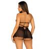 Сорочка беби-долл с открытыми чашками Leg Avenue Lace and mesh babydoll & panty Black стринги