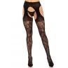 Стрип-колготки Leg Avenue Eyelet lace suspender hose One Size черные ажурные с открытым доступом