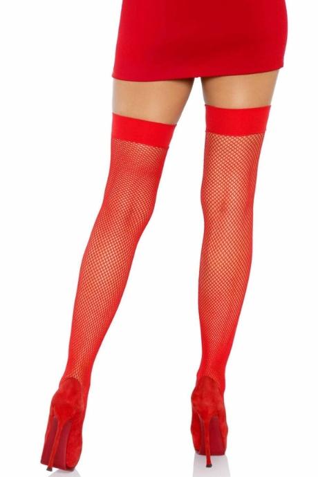 Панчохи-сітка з атласним бантиком Leg Avenue Fishnet Thigh Highs червоний колір