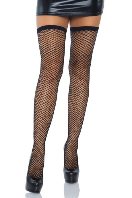 Панчохи-сітка зі швом ззаду Leg Avenue Bow back seam thigh highs One size Black атласний бант чорний колір