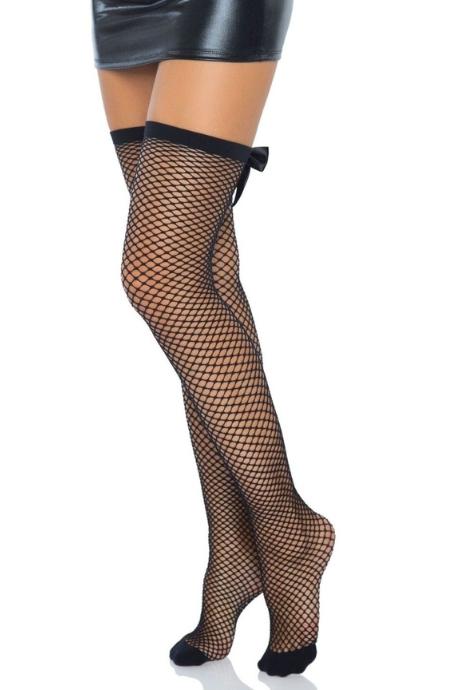 Панчохи-сітка зі швом ззаду Leg Avenue Bow back seam thigh highs One size Black атласний бант чорний колір