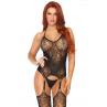 Еротичний бодістокінг Leg Avenue Jacquard net Black імітація панчіх відкритий доступ one size чорний колір