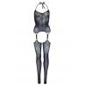 Еротичний бодістокінг Leg Avenue Jacquard net Black імітація панчіх відкритий доступ one size чорний колір
