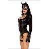 Еротичний костюм кішечки Leg Avenue Fierce Feline боді пояс з підв'язкою маска кішки чорний колір