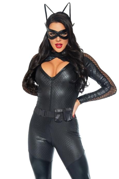 Эротический костюм супергероя-кошечки Leg Avenue Wicked Kitty комбинезон пояс маска ушки
