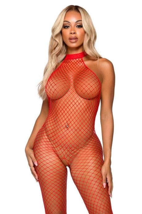 Еротичний сітчастий бодістокінг Leg Avenue Racer neck bodystocking Red червоний колір