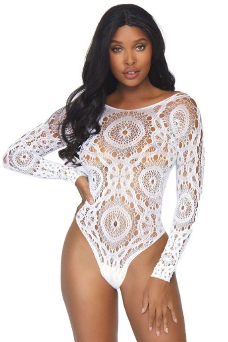 Еротичний боді-бодістокінг Leg Avenue Snap crotch thong back teddy White білий колір