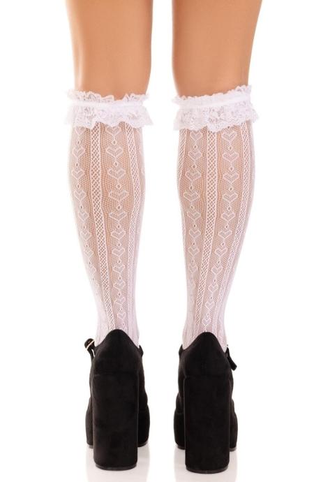 Гольфи ажурні Leg Avenue Sweetheart Ruffle Cuff Knee Highs білі малюнок-серця білий колір