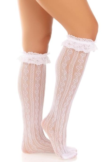 Гольфи ажурні Leg Avenue Sweetheart Ruffle Cuff Knee Highs білі малюнок-серця білий колір