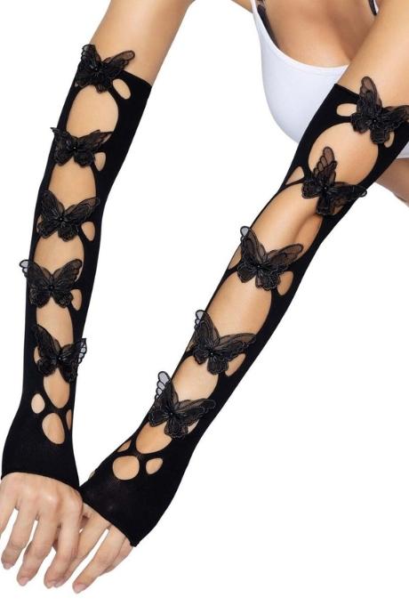 Мітенки Leg Avenue Butterfly applique arm warmers Black метелики чорний колір