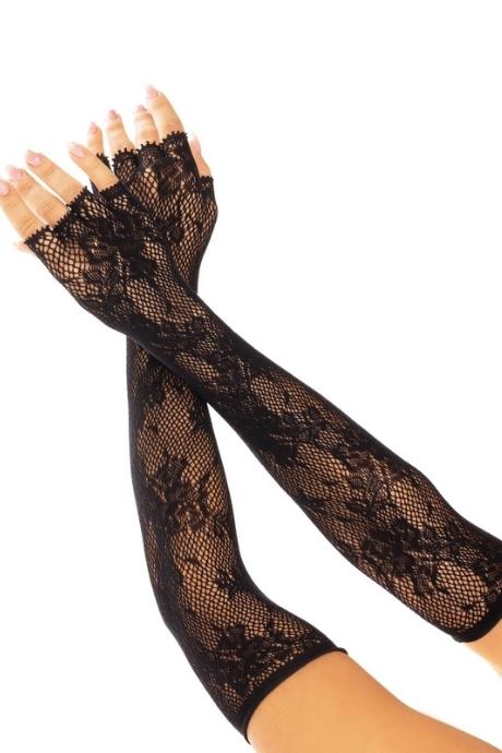 Мітенки Leg Avenue Lace Opera Length Fingerless Gloves чорні ажурні довжина вище ліктя чорний колір