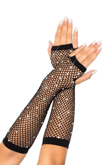 Мітенки Leg Avenue Rhinestone Fishnet Arm Warmers Black чорний колір