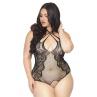 SO8609 Тедди с открытым доступом Leg Avenue Net and lace crotchless teddy 1X–2X Black шнуровка на с