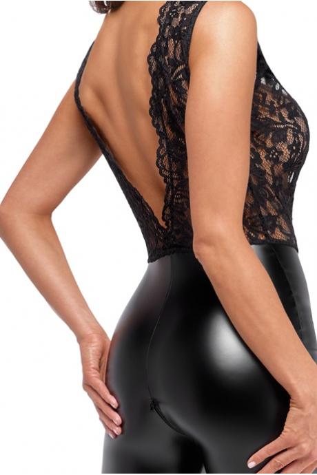 Комбінезон Noir Handmade F298 Libido під еко шкіра мереживний верх чокер знімні намисто доступ