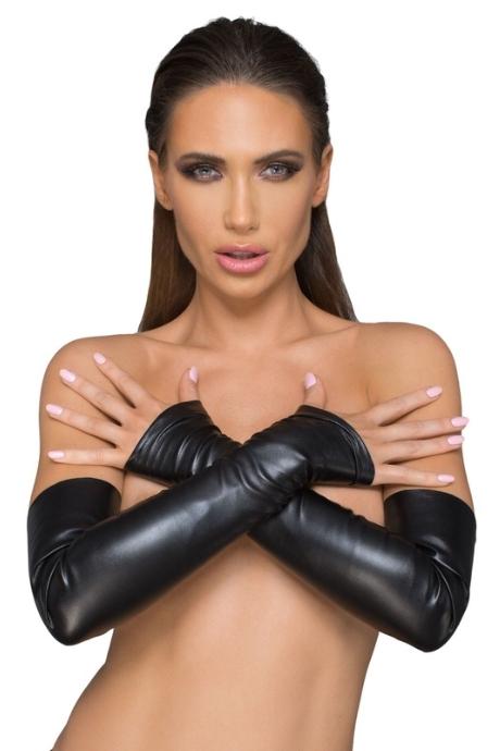 Мітенки Noir Handmade F213 Elastic eco leather fingerless gloves екокожа чорний колір