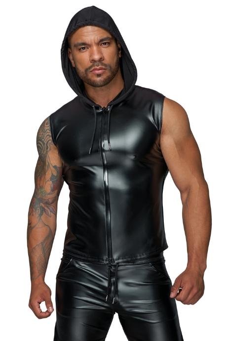 Чоловіча безрукавка з капюшоном Noir Handmade H062 Hooded Shirt мокрий ефект чорний колір
